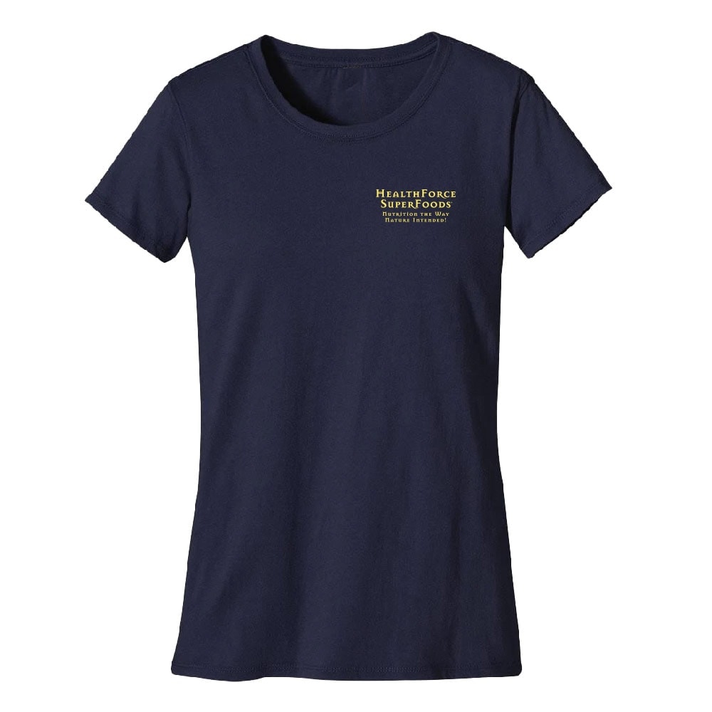 Healthforce Superfoods Women'S Organic Cotton Tee Shirt Front Navy Blue