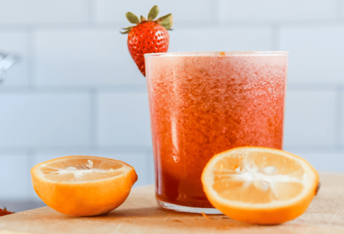 Image Of Blended Strawberry Lemonade In Glass